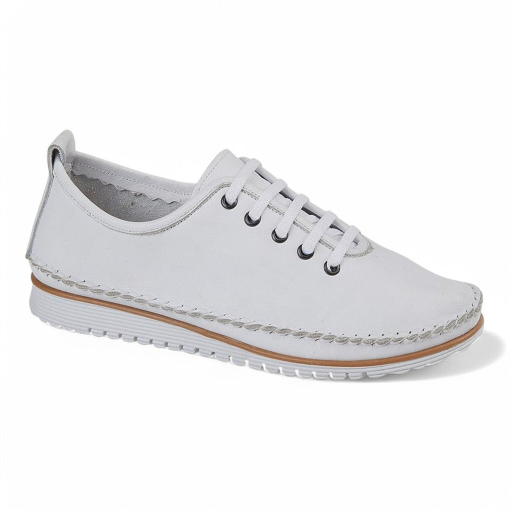 Mod Comfys Women's Lace Up Leather Trainers White - Renna Clothing