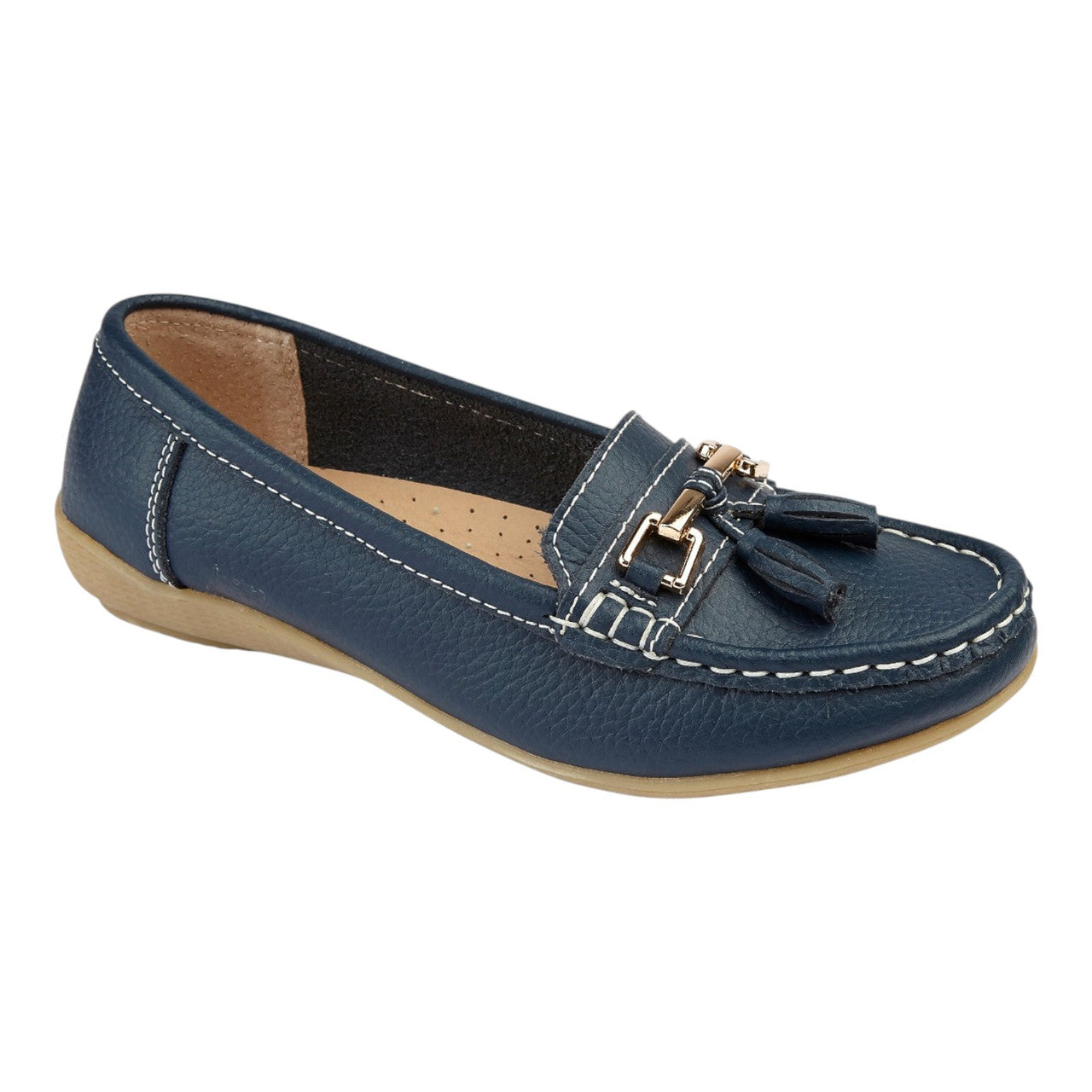 Jo & Joe Women's Leather Slip On Moccasin Shoes Dark Blue