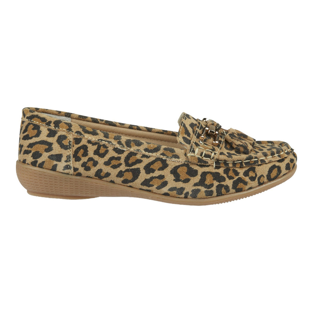 Jo & Joe Women's Leather Slip On Moccasin Shoes Smoke Leopard