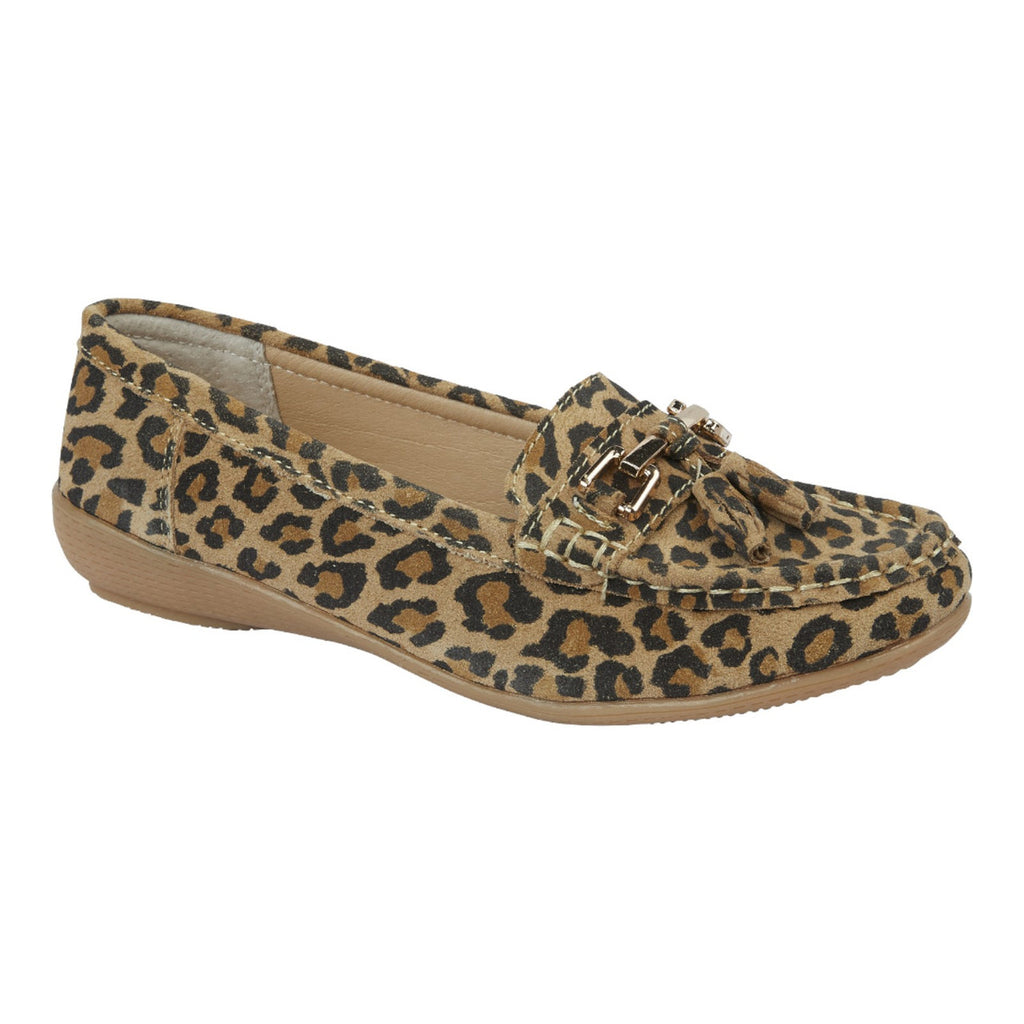 Jo & Joe Women's Leather Slip On Moccasin Shoes Smoke Leopard
