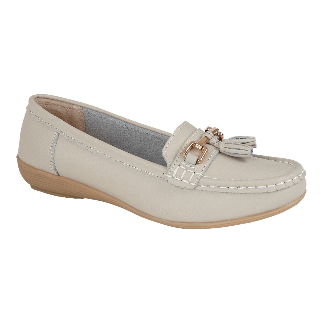 Jo & Joe Women's Leather Slip On Moccasin Shoes Smoke Beige
