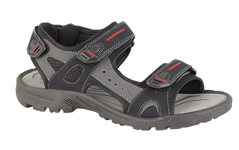 PDQ Mens Trekking Hiking Double Strap Sandals Black Grey - Renna Clothing