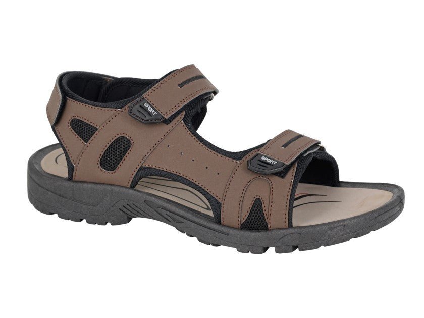 PDQ Mens Trekking Hiking Double Strap Sandals Brown - Renna Clothing