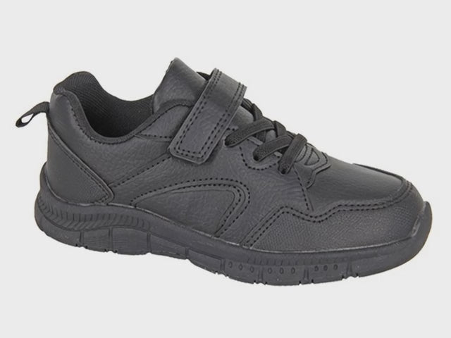 Route 21 Boys Black Trainers – Touch Fastening & Elastic Lace