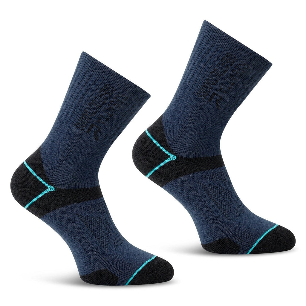 Regatta Womens 2 Pack Blister Protect II Antibacterial Walking Socks Navy/Aruba Blue - Renna Clothing