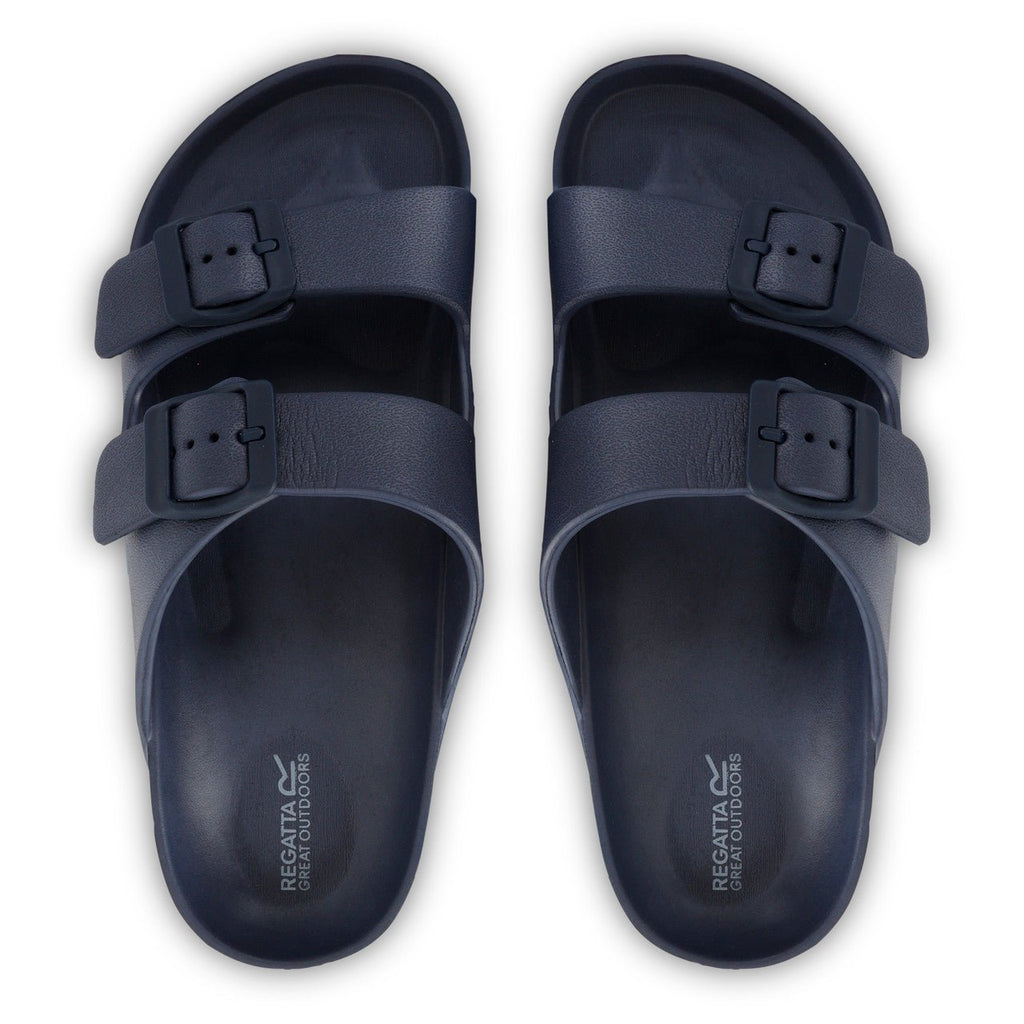 Regatta Womens Double Buckle Foot bed Flat Summer Sliders Navy - Renna Clothing