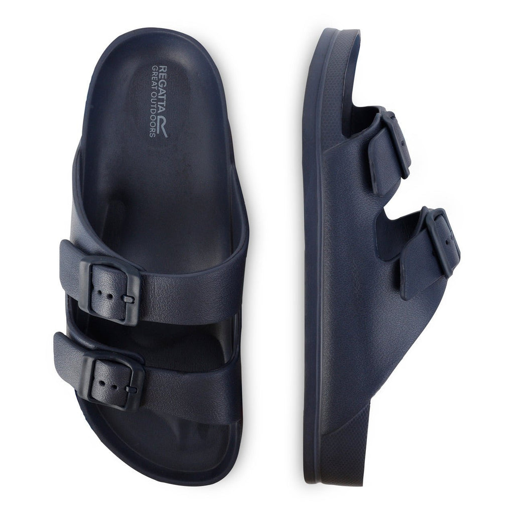 Regatta Womens Double Buckle Foot bed Flat Summer Sliders Navy - Renna Clothing