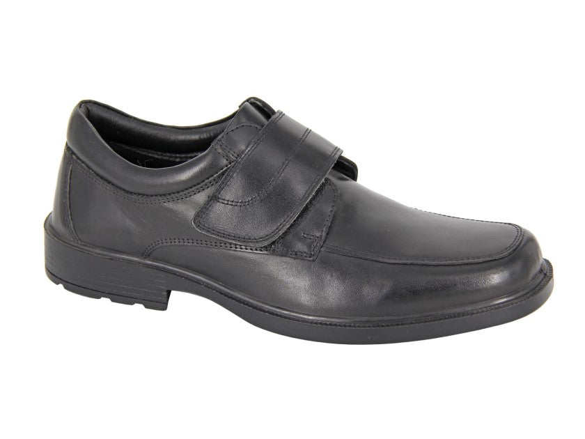 Roamers Fuller Fit Black Leather Touch Fastening Shoes - Renna Clothing