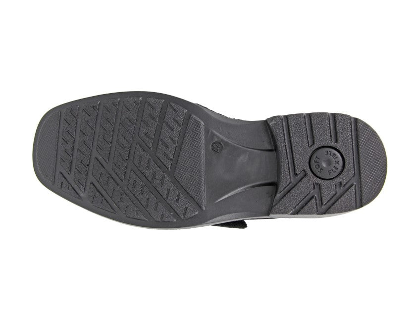 Roamers Fuller Fit Black Leather Touch Fastening Shoes - Renna Clothing