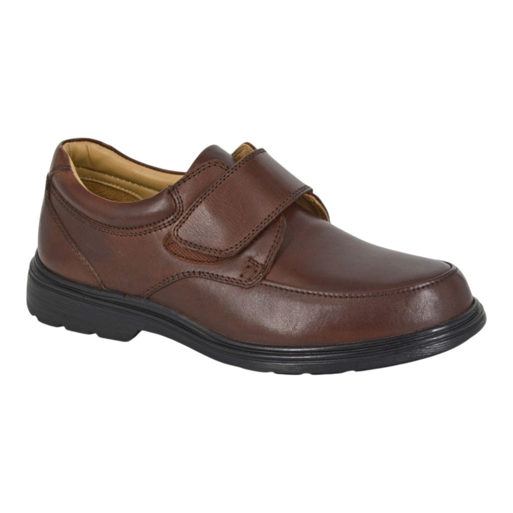 Roamers Men's Extra Wide Touch Fastening Brown Shoes | Sizes 6–14 - Renna Clothing
