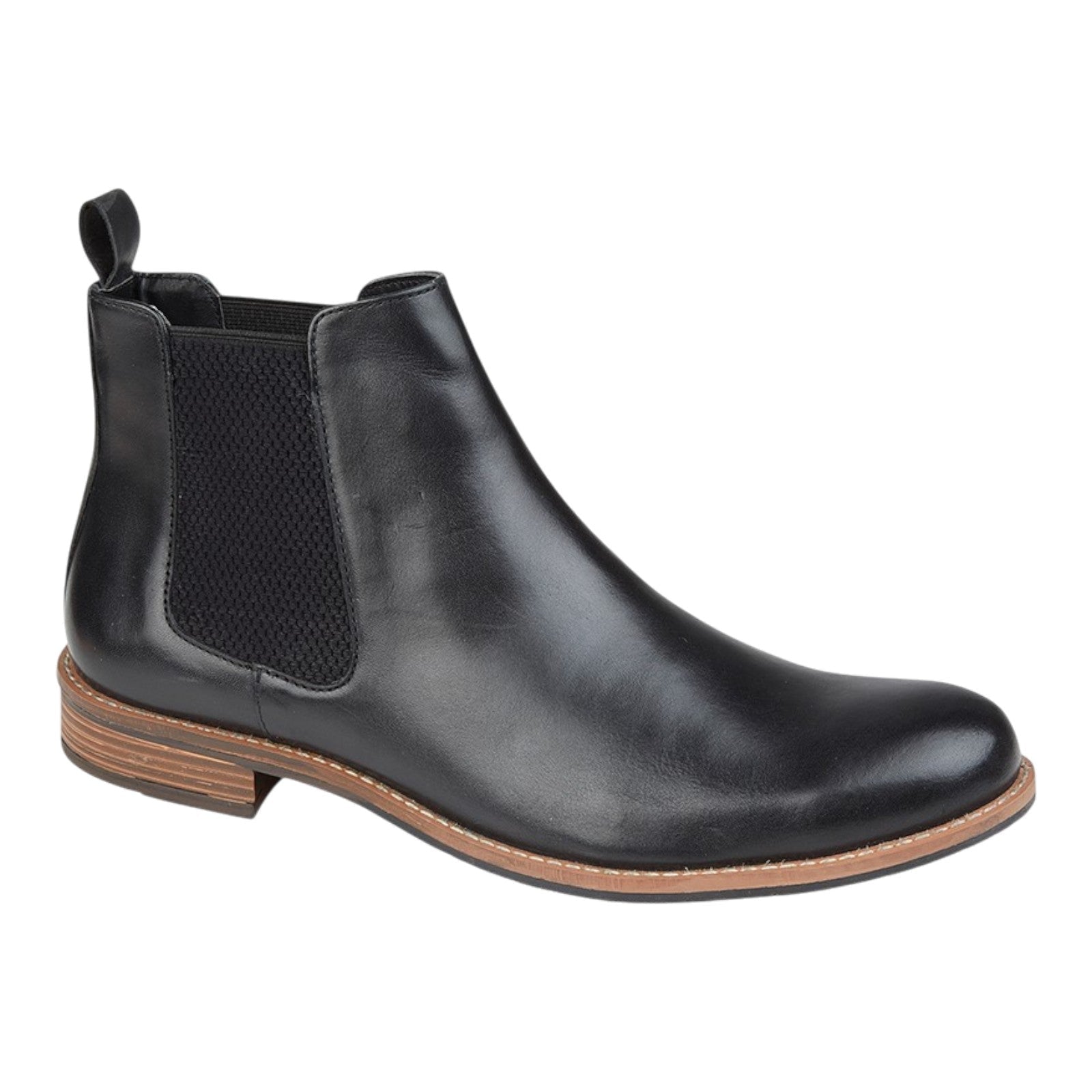 Roamers Men's Leather Chelsea Gusset Pull On Black Boots - Renna Clothing
