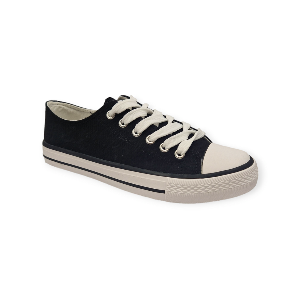 Womens Canvas Trainers Black White Low Top Sport Flat Pumps Comfy Shoes Size 3-8