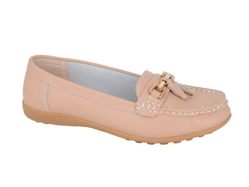 Boulevard Ladies Real Leather Tassel Slip On Moccasin Flat Boat Shoes Loafers