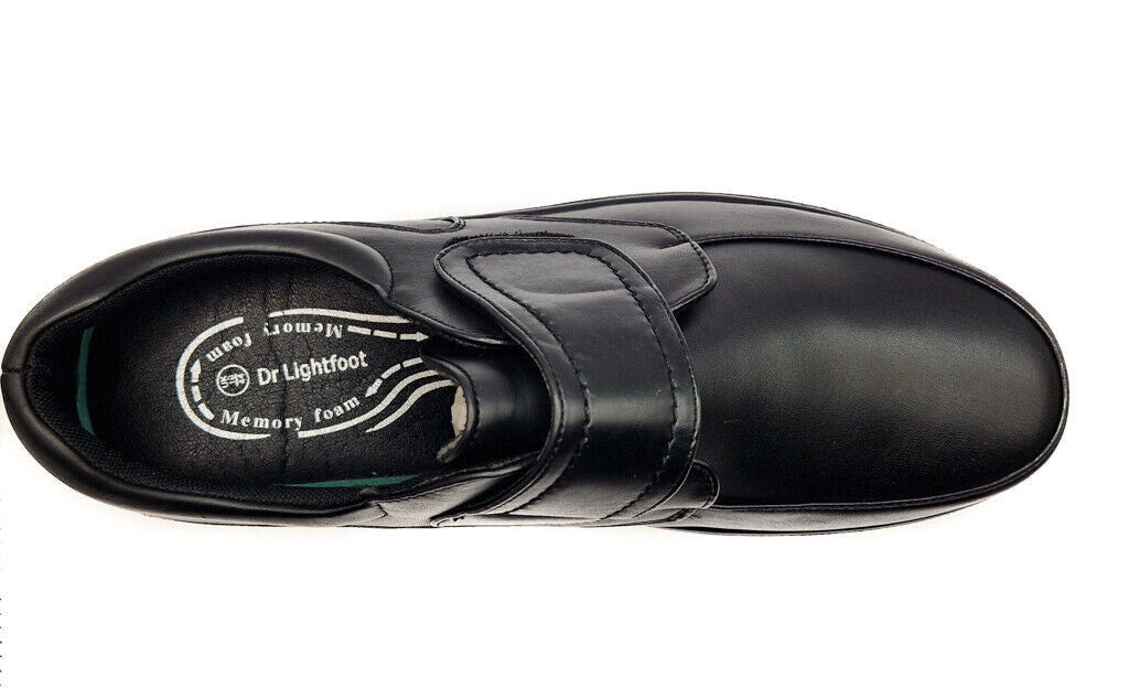 Dr Lightfoot Mens Memory Foam Orthopaedic Wide Fit Strap Up Shoes Black