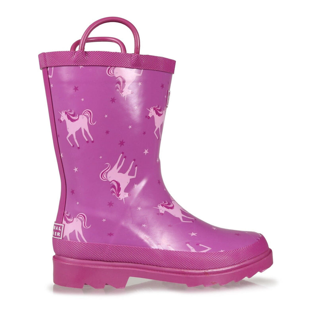 Regatta Minnow Kids Boys Girls Waterproof Wellington Boots Pink Unicorn