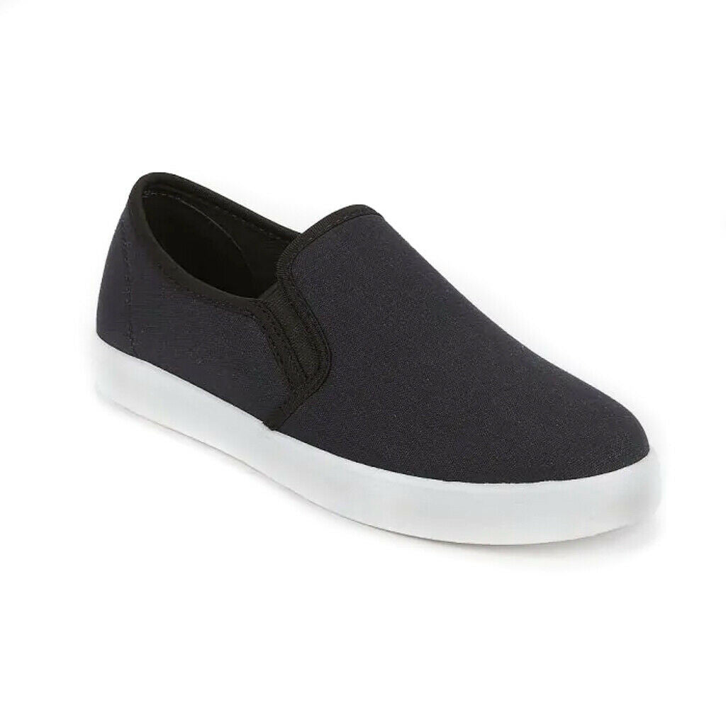 Ladies Wide Fit Trainers Womens Slip On Black Sport Comfy Canvas Shoes Size 3-8