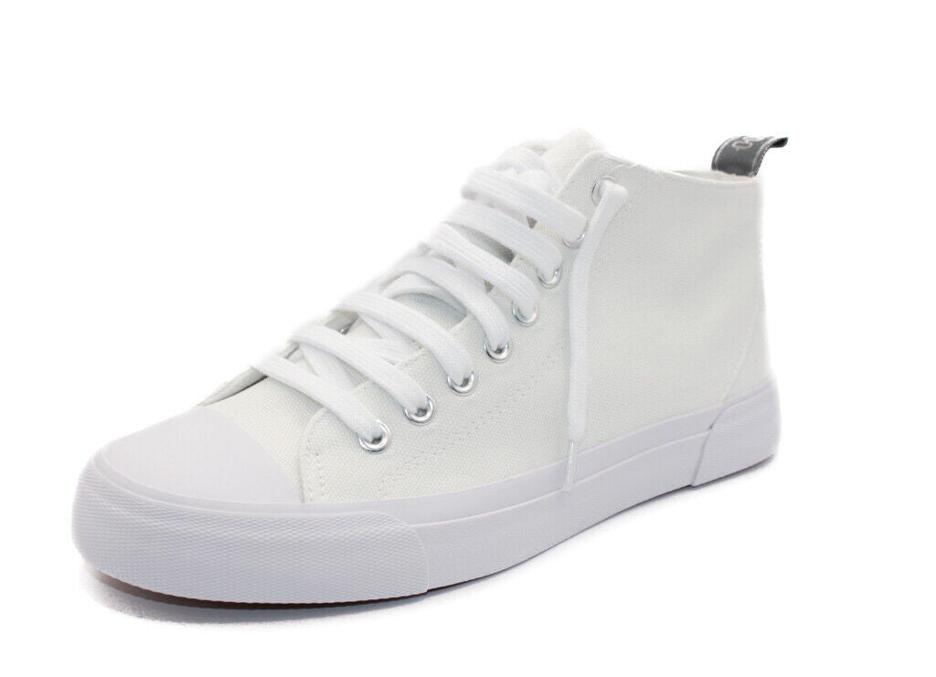 Unisex High Top Canvas Plimsoll Trainers Womens Mens All White