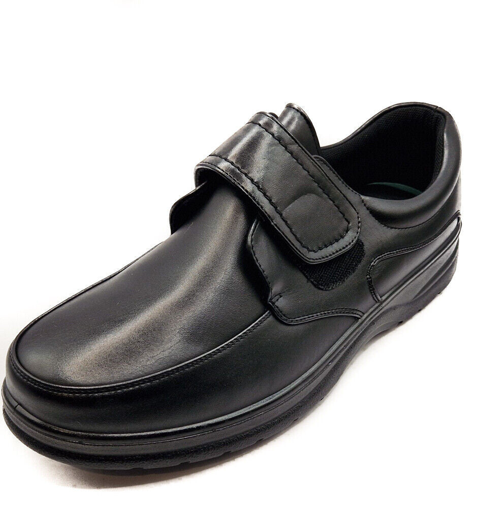 Dr Lightfoot Mens Memory Foam Orthopaedic Wide Fit Strap Up Shoes Black