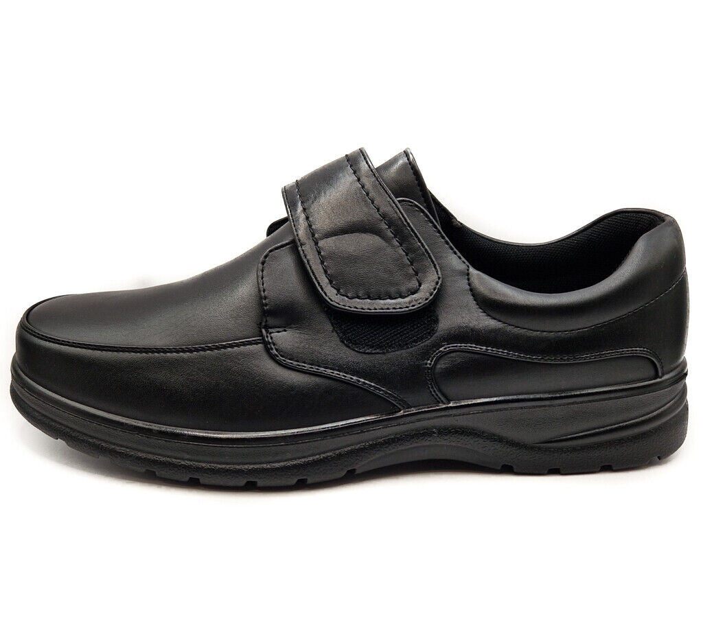 Dr Lightfoot Mens Memory Foam Orthopaedic Wide Fit Strap Up Shoes Black