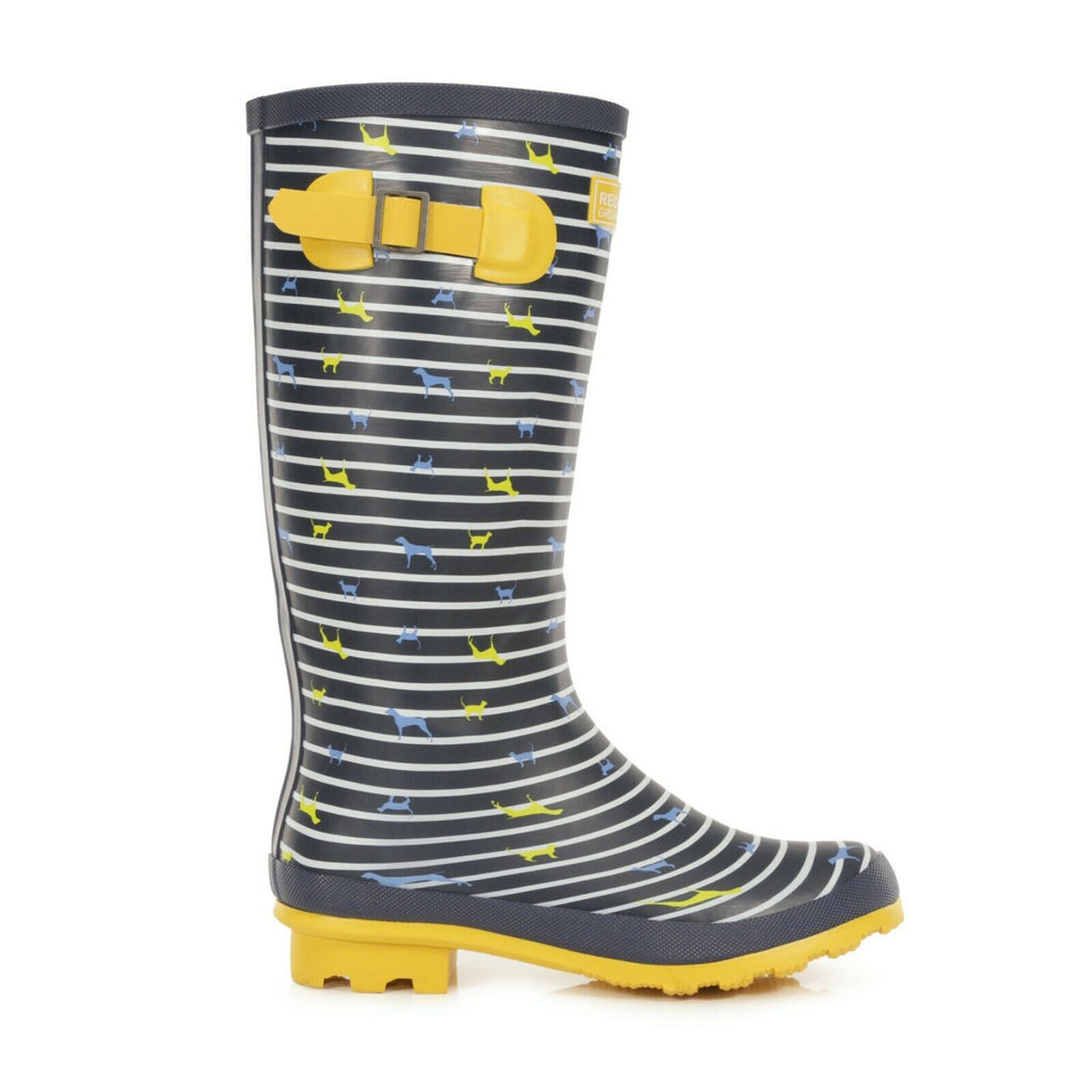 Regatta Ladies Womens Wellies Fairweather Cotton Lining Hardwearing Rubber Sole - Navy/Yellow
