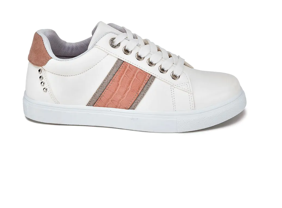 Ladies White Lace Up Faux Leather Trainers Womens Comfy Pump Shoes Size 3-8