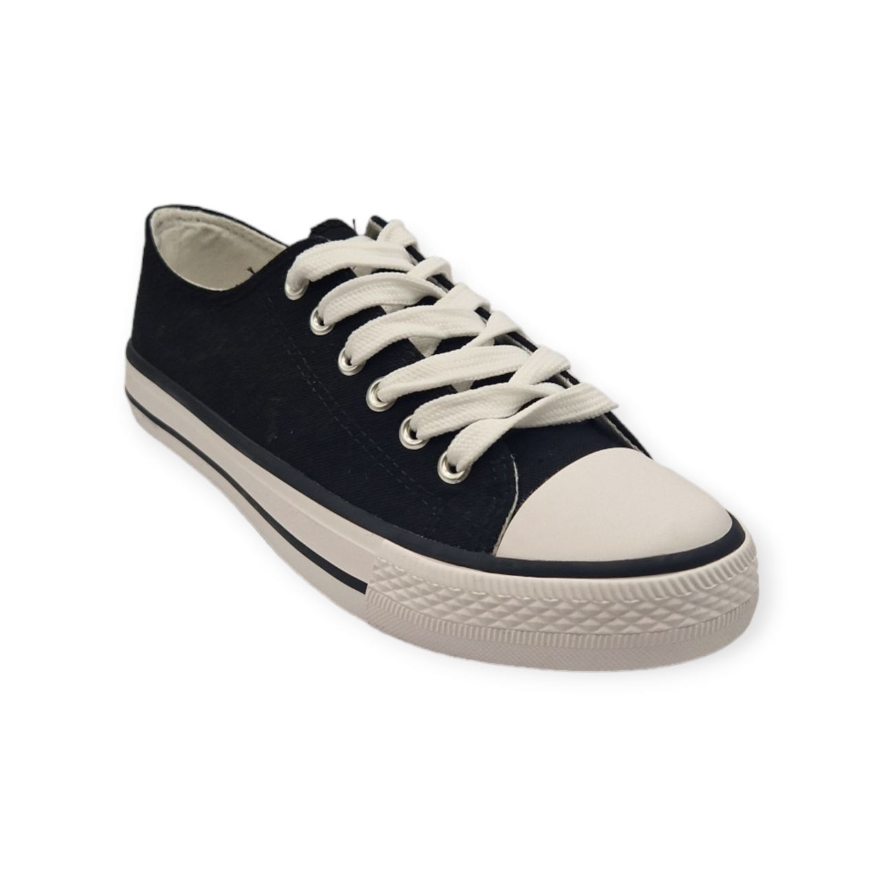 Womens Canvas Trainers Black White Low Top Sport Flat Pumps Comfy Shoes Size 3-8