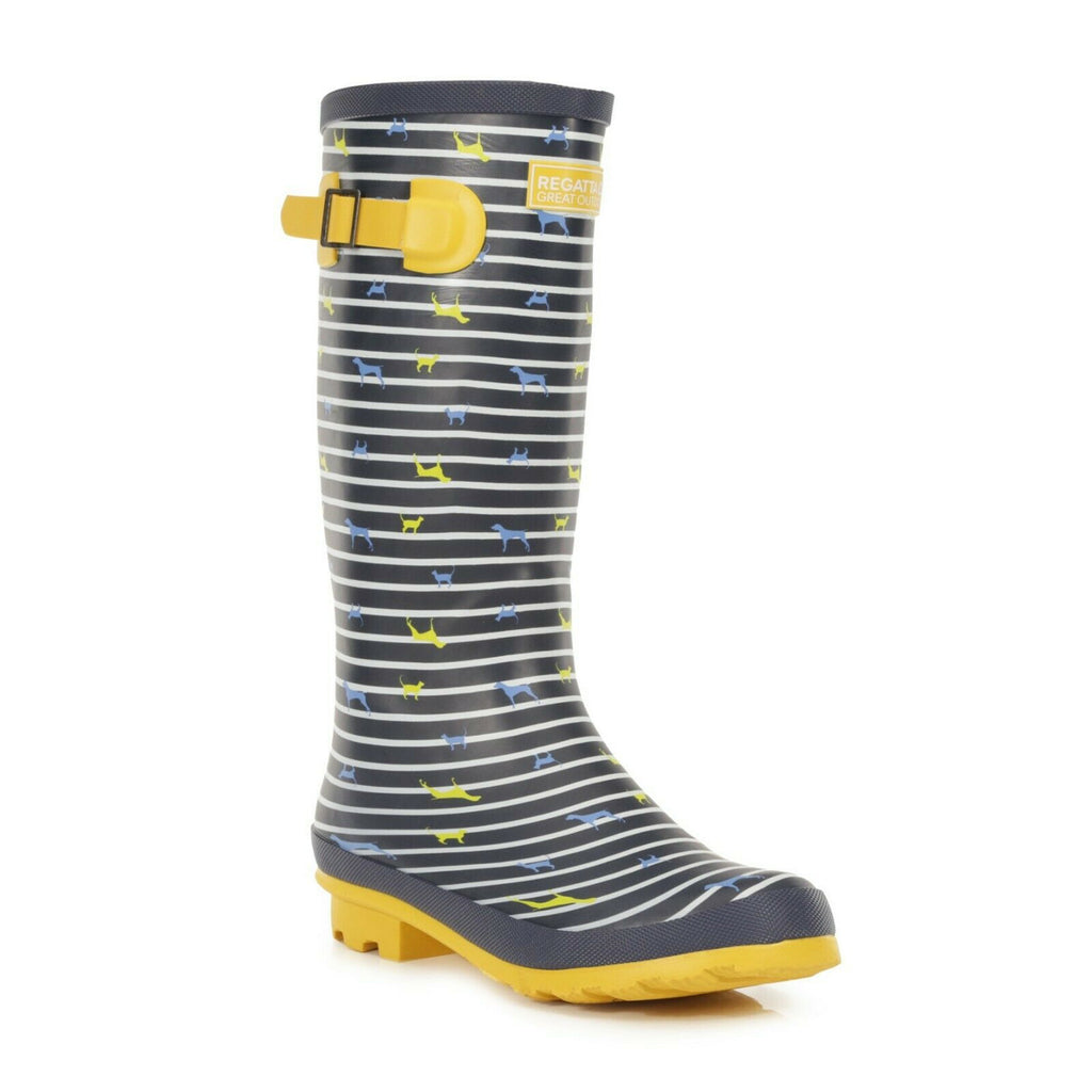 Regatta Ladies Womens Wellies Fairweather Cotton Lining Hardwearing Rubber Sole - Navy/Yellow