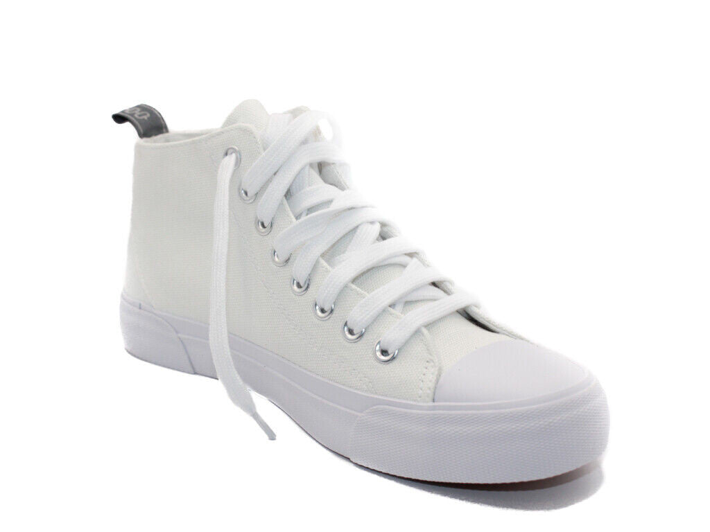 Unisex High Top Canvas Plimsoll Trainers Womens Mens All White