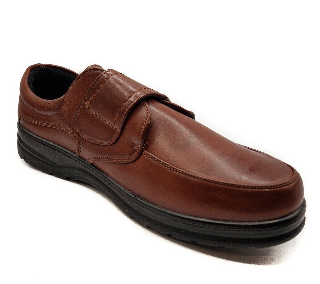 Dr Lightfoot Mens Memory Foam Orthopaedic Wide Fit Strap Up Shoes Brown
