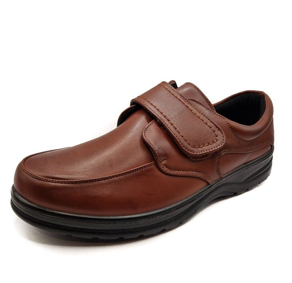 Dr Lightfoot Mens Memory Foam Orthopaedic Wide Fit Strap Up Shoes Brown