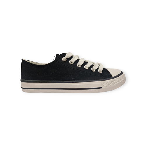 Womens Canvas Trainers Black White Low Top Sport Flat Pumps Comfy Shoes Size 3-8