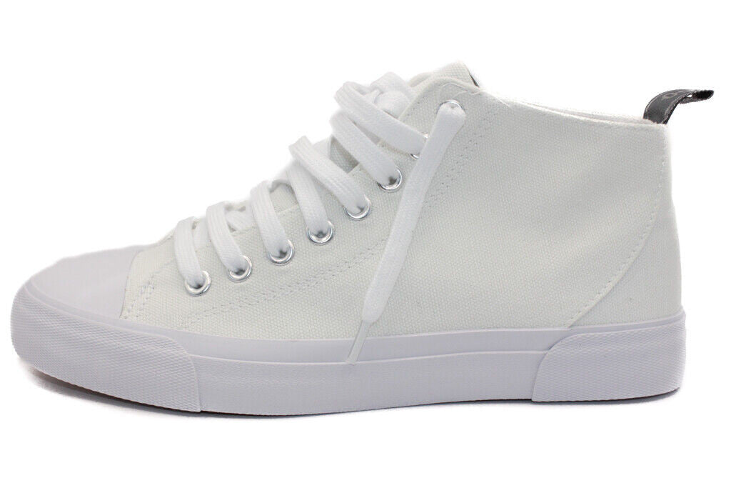 Unisex High Top Canvas Plimsoll Trainers Womens Mens All White