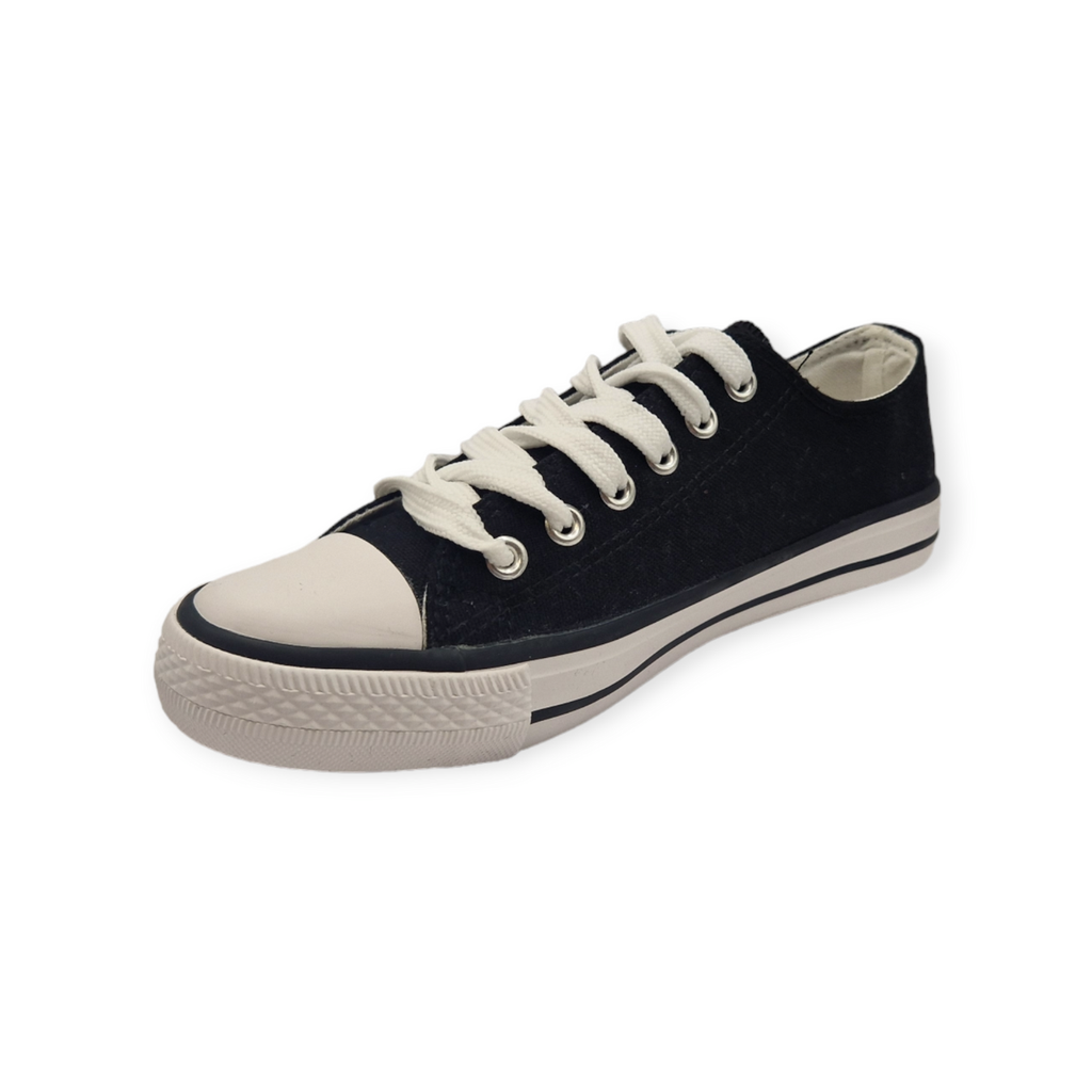 Womens Canvas Trainers Black White Low Top Sport Flat Pumps Comfy Shoes Size 3-8