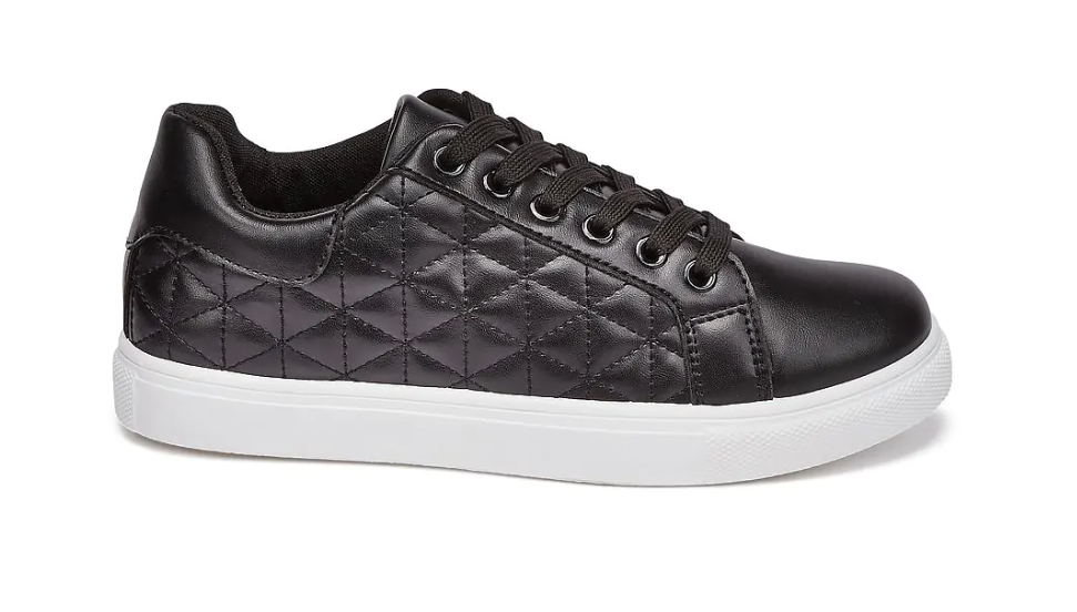 Ladies Wide Fit Black Lace Up Faux Leather Trainers Womens Comfy Pump Shoes Size