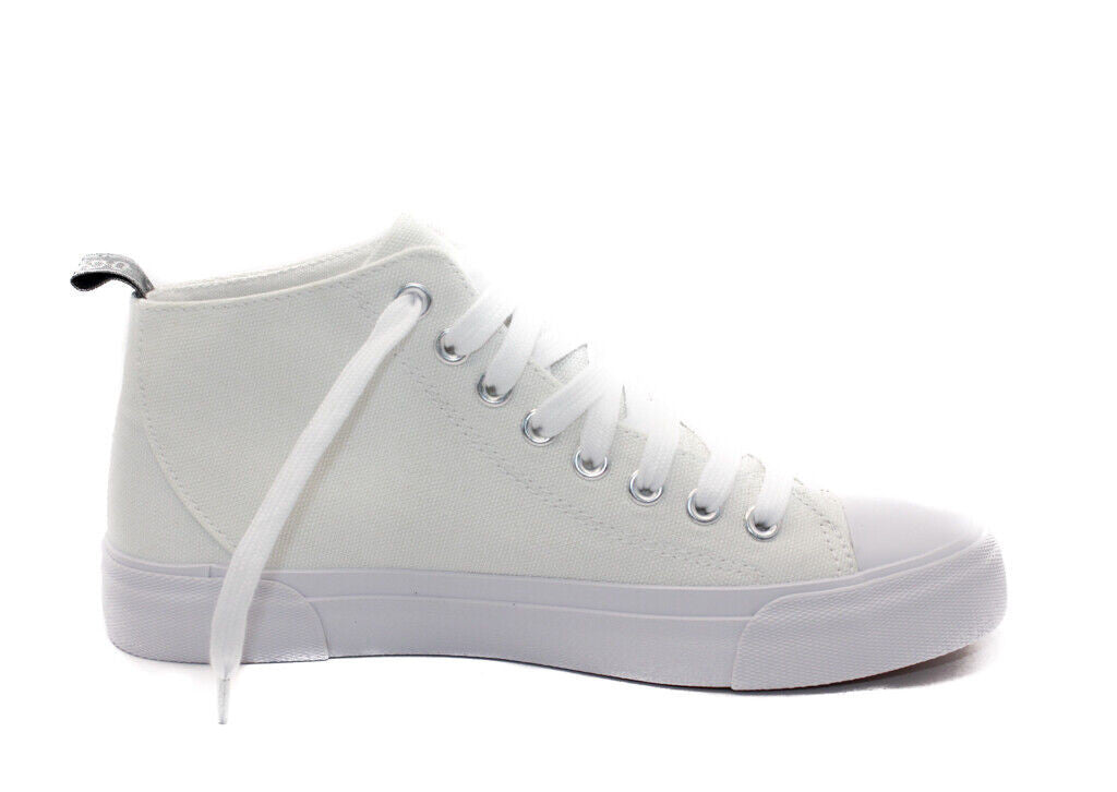 Unisex High Top Canvas Plimsoll Trainers Womens Mens All White