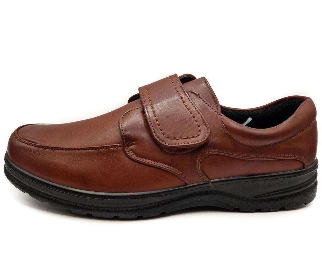 Dr Lightfoot Mens Memory Foam Orthopaedic Wide Fit Strap Up Shoes Brown