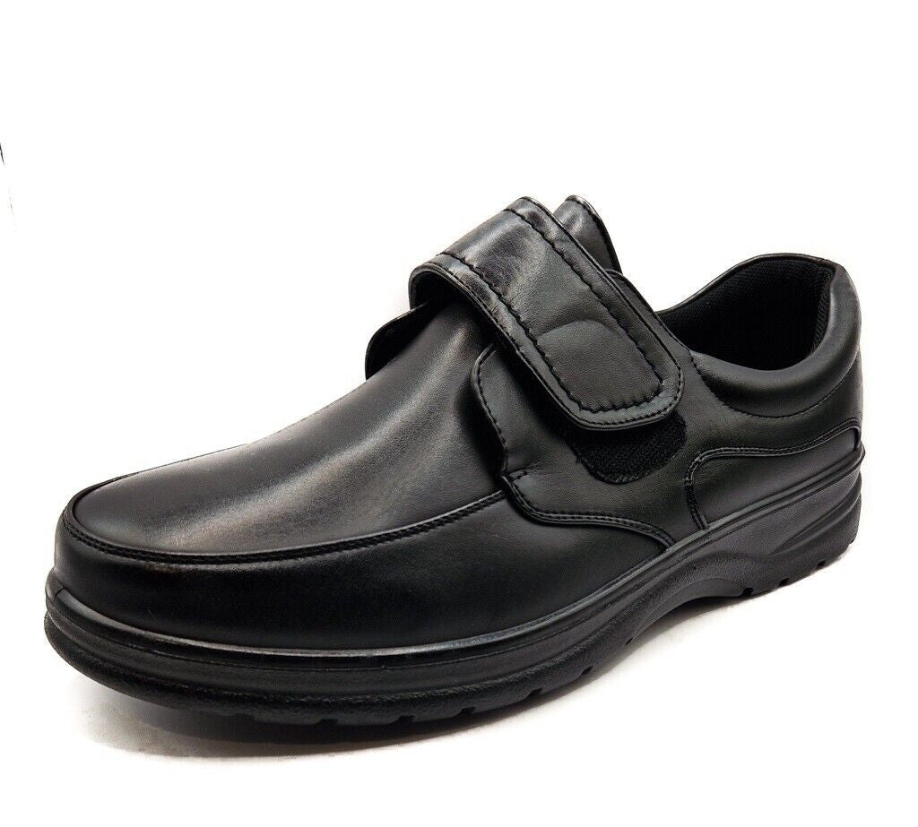 Dr Lightfoot Mens Memory Foam Orthopaedic Wide Fit Strap Up Shoes Black