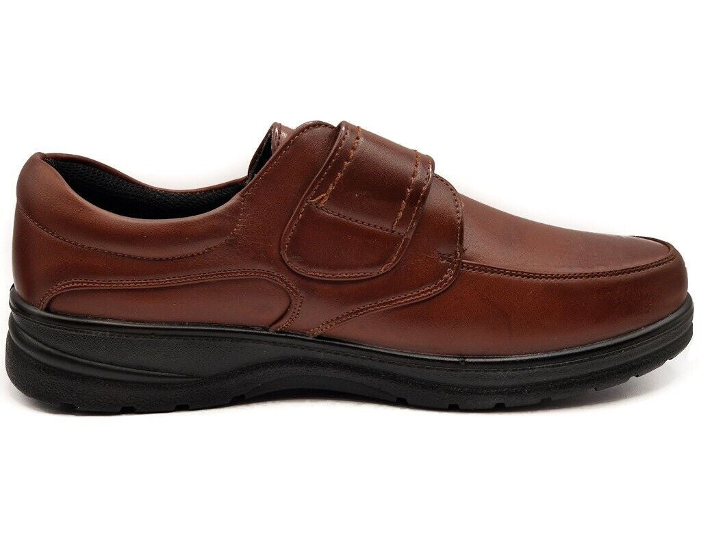 Dr Lightfoot Mens Memory Foam Orthopaedic Wide Fit Strap Up Shoes Brown