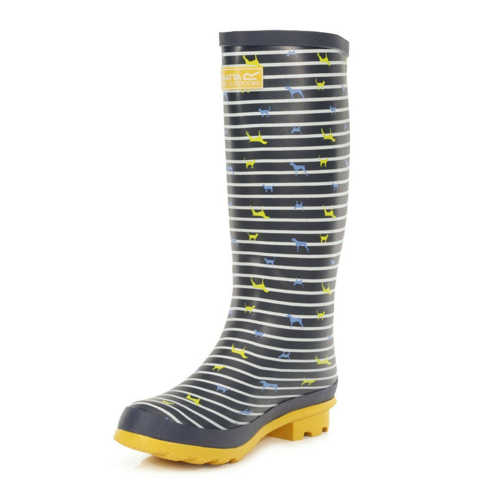Regatta Ladies Womens Wellies Fairweather Cotton Lining Hardwearing Rubber Sole - Navy/Yellow