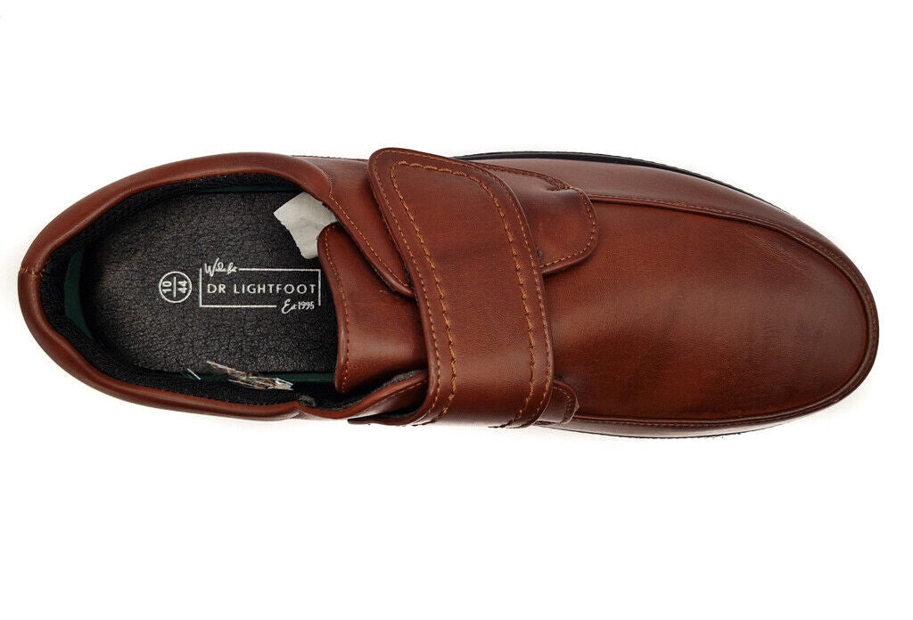 Dr Lightfoot Mens Memory Foam Orthopaedic Wide Fit Strap Up Shoes Brown