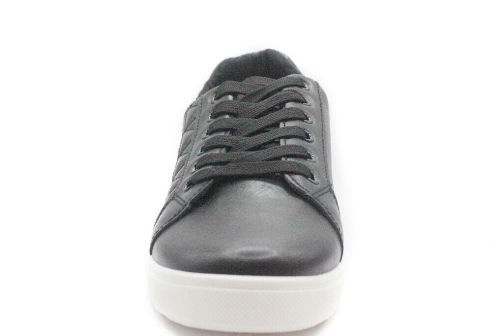 Ladies Wide Fit Black Lace Up Faux Leather Trainers Womens Comfy Pump Shoes Size