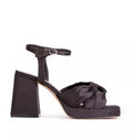 Silk Sateen Wide E Fit Chunky High Heel Black - Renna Clothing
