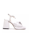 Silk Sateen Wide E Fit Chunky High Heel Silver - Renna Clothing