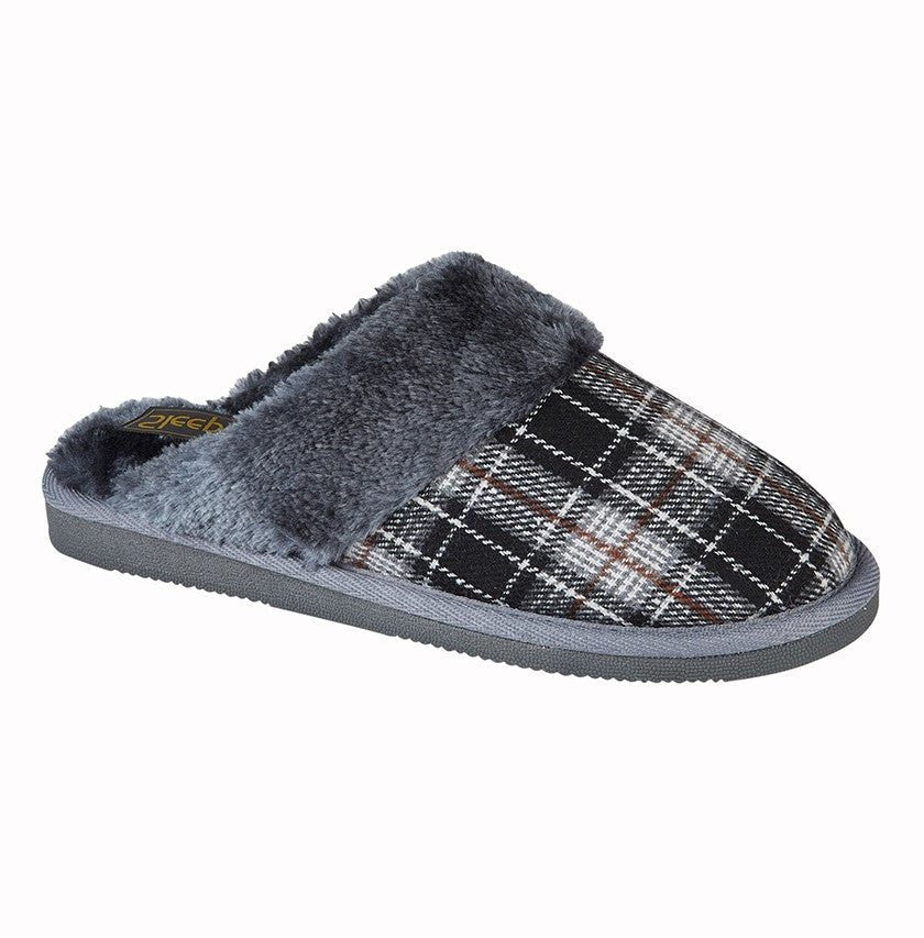 Sleepers Slip On Warm Mule Slippers Black Grey - Renna Clothing