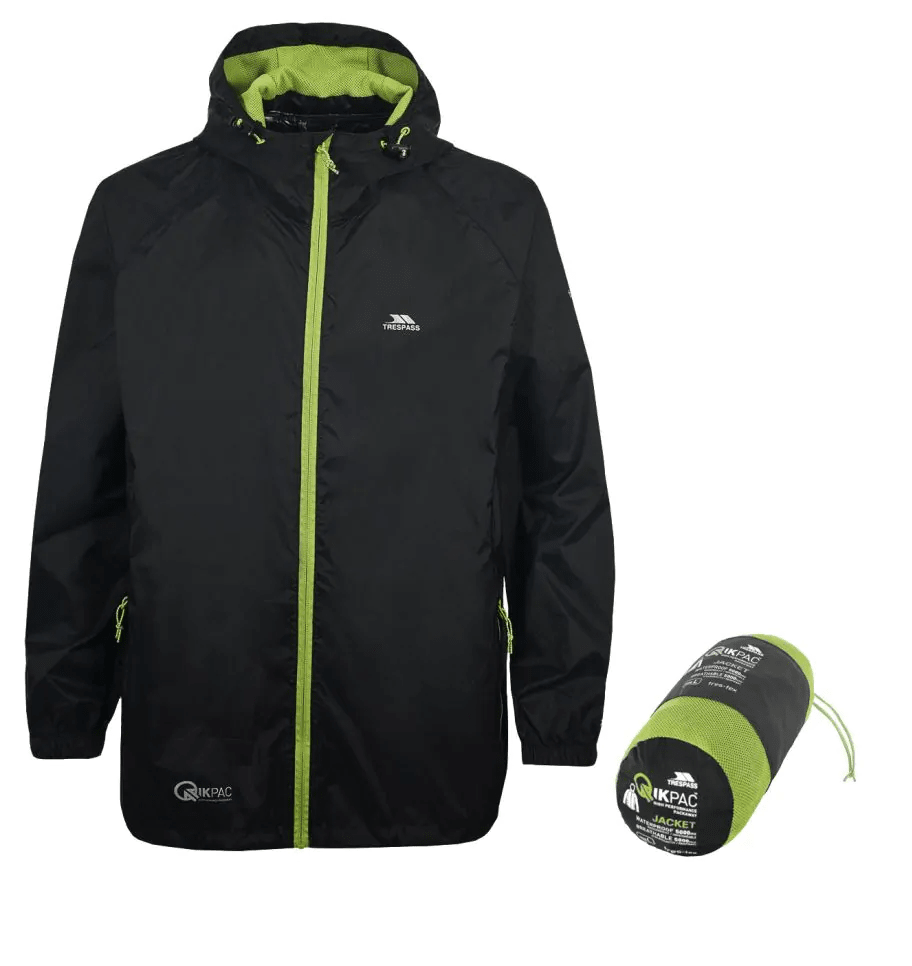 Trespass Unisex Qikpak Packable Waterproof Jacket Black - Renna Clothing