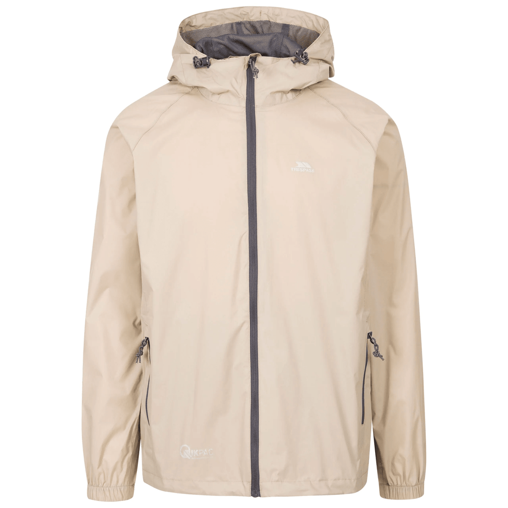 Trespass Unisex Qikpak Packable Waterproof Jacket Oat Beige - Renna Clothing