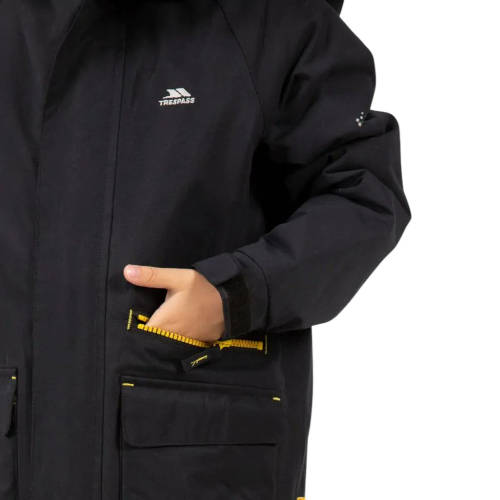 Trespass Upbeat Kids Waterproof Padded Parka Jacket Black - Renna Clothing