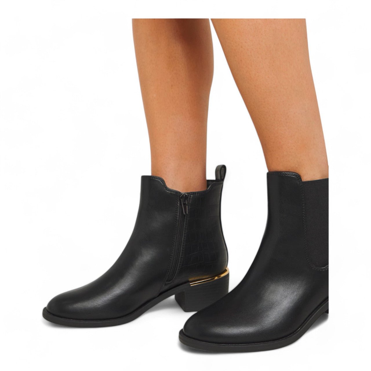 Womens Extra Wide Fit Heeled Ankle Boots Black - Renna Clothing