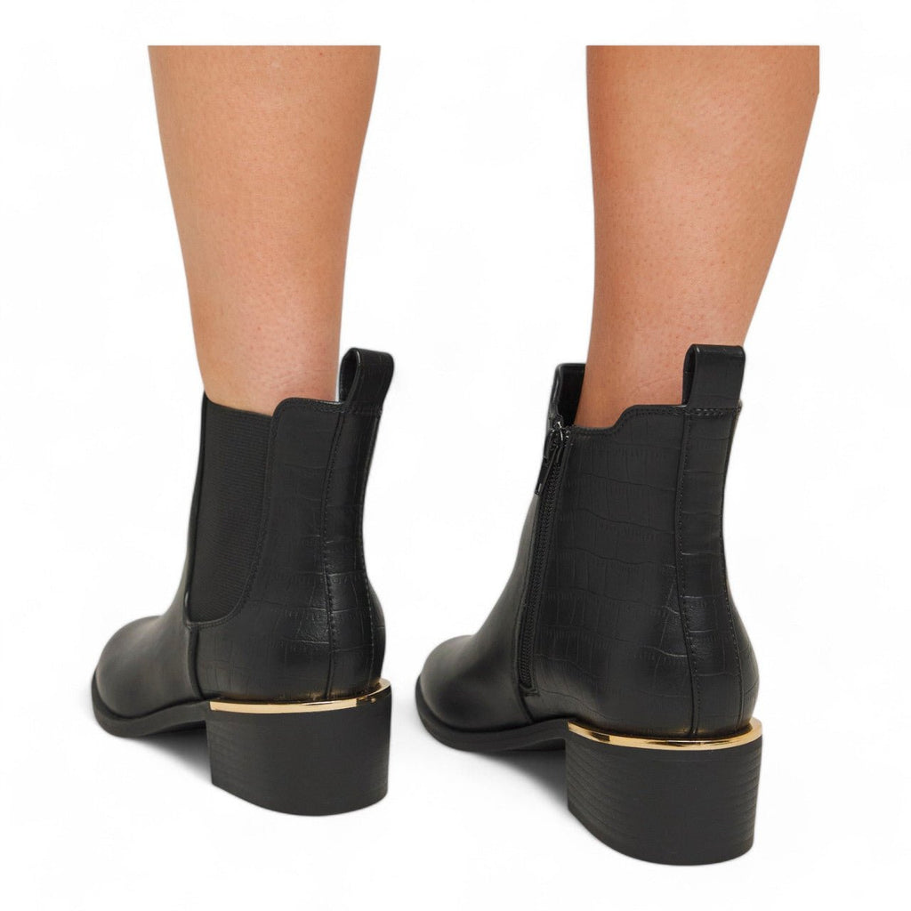 Womens Extra Wide Fit Heeled Ankle Boots Black - Renna Clothing