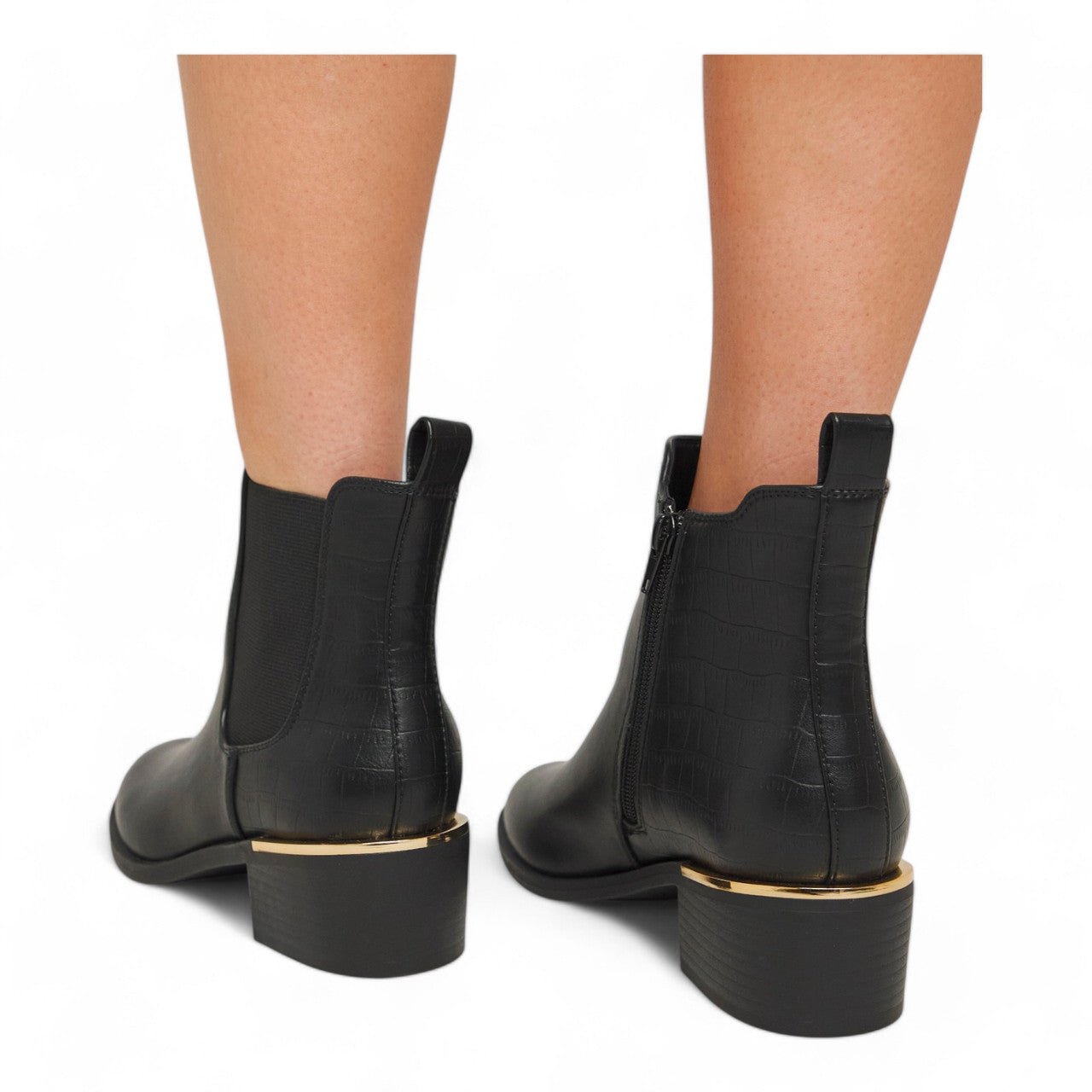 Womens Extra Wide Fit Heeled Ankle Boots Black - Renna Clothing